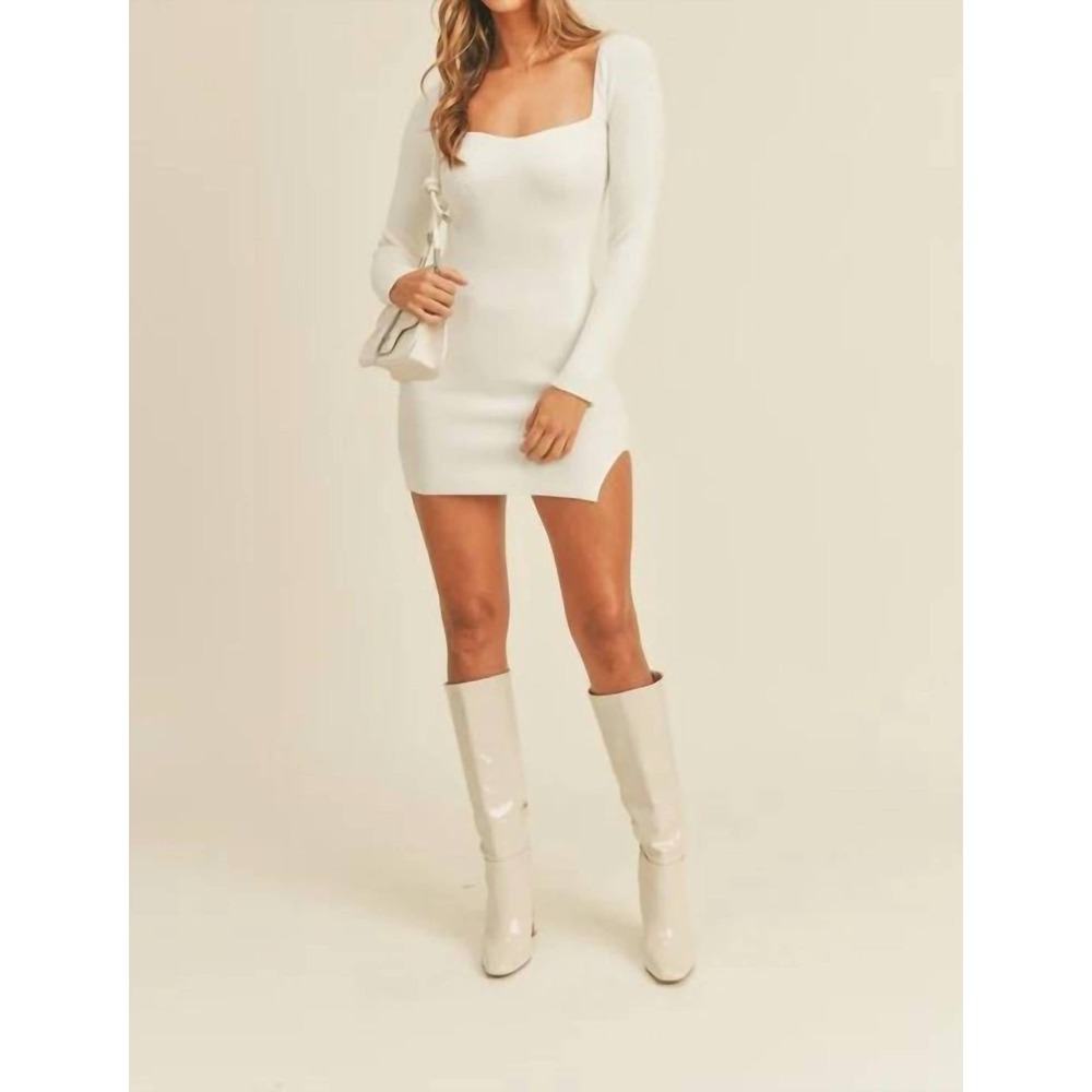 Mable Womens White Ribbed Knit Deep V Neck Long Sleeve Mini Dress MD2751 Small